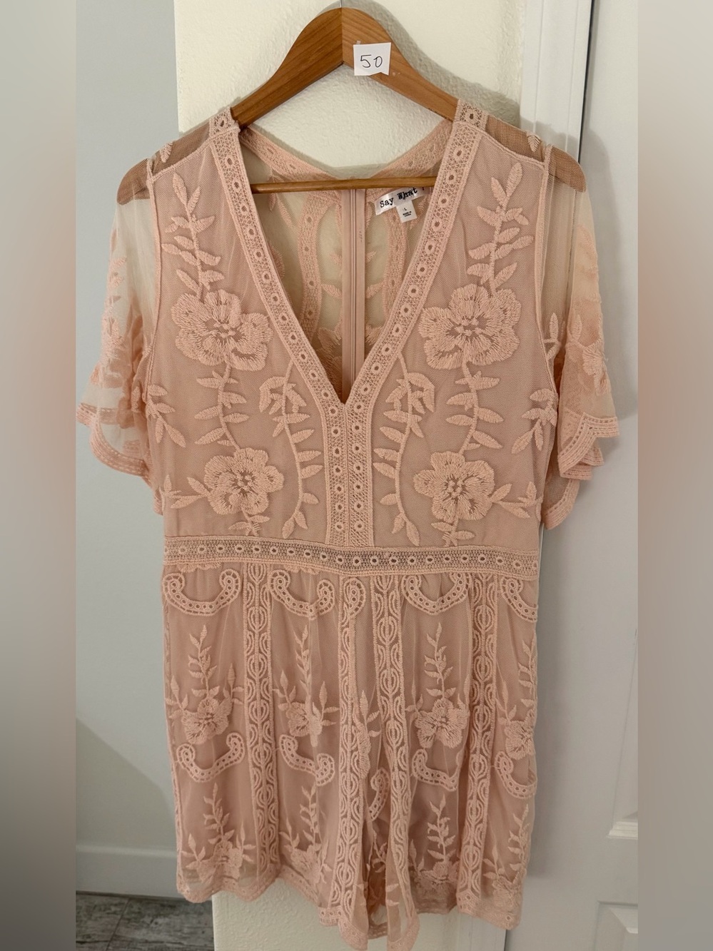 Say What? Blush Pink Embroidered Romper size Large